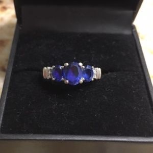 Sapphire and diamond  sterling silver ring